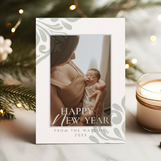 2026 Minimal Calm Green Ivory Elegant New Year Julkort (Skapare uppladdad)