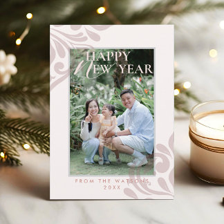 2026 Minimal Pink Ivory Typography Photo New Year Julkort