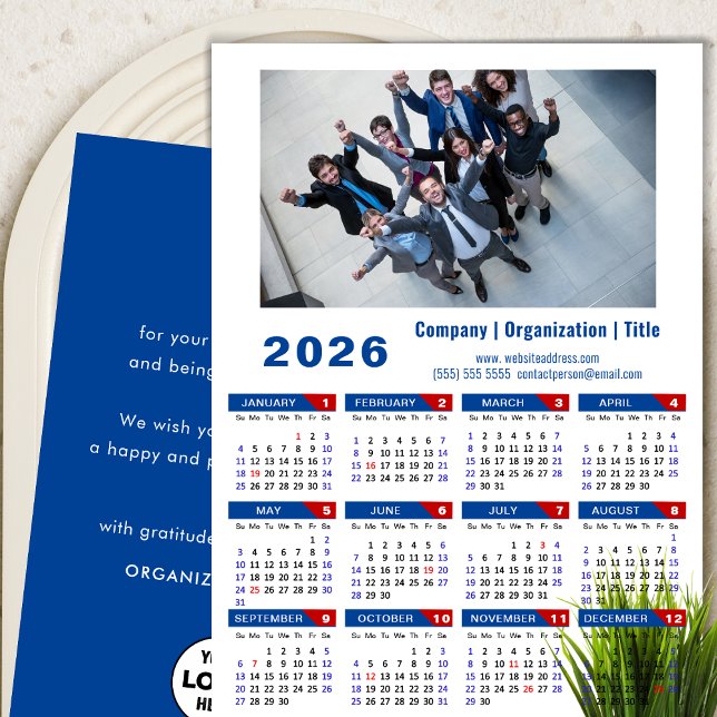 2026 - Minimalistisk Blue - Calendar Business Phot Julkort (Skapare uppladdad)