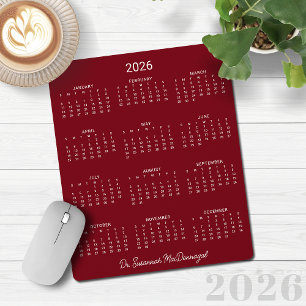 2026: Minimalistisk Burgundy Red Calendar Musmatta