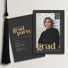 2026 Modern Charcoal Gold Graduation Party Inbjudningar