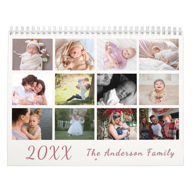 2026 Modern Familjefoto Kalender – Rosa & vit (Omslag)