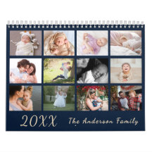 2026 Modern Familjefoto Kalender – svart & guld