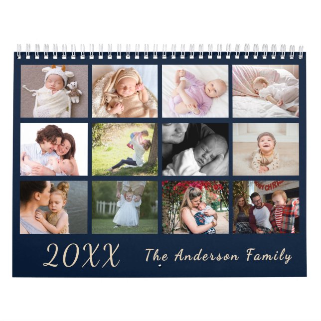 2026 Modern Family Photo Calendar – black & gold Kalender (Omslag)