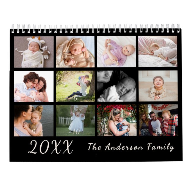 2026 Modern Family Photo Calendar – black & white Kalender (Baksida)
