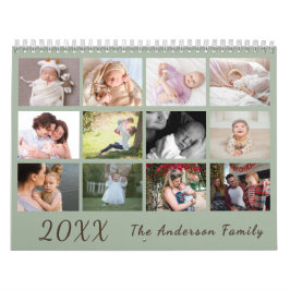2026 Modern Family Photo Calendar – green & brown Kalender