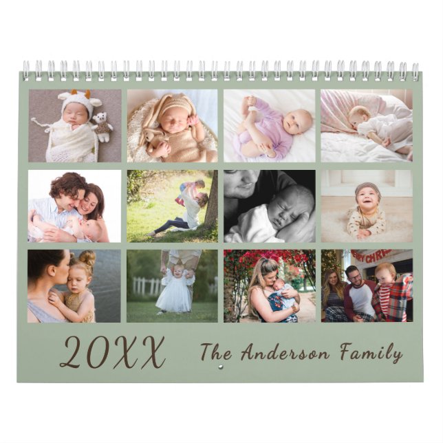 2026 Modern Family Photo Calendar – green & brown Kalender (Omslag)