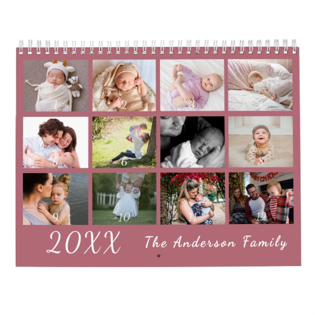 2026 Modern Family Photo Calendar – Pink Kalender (Baksida)