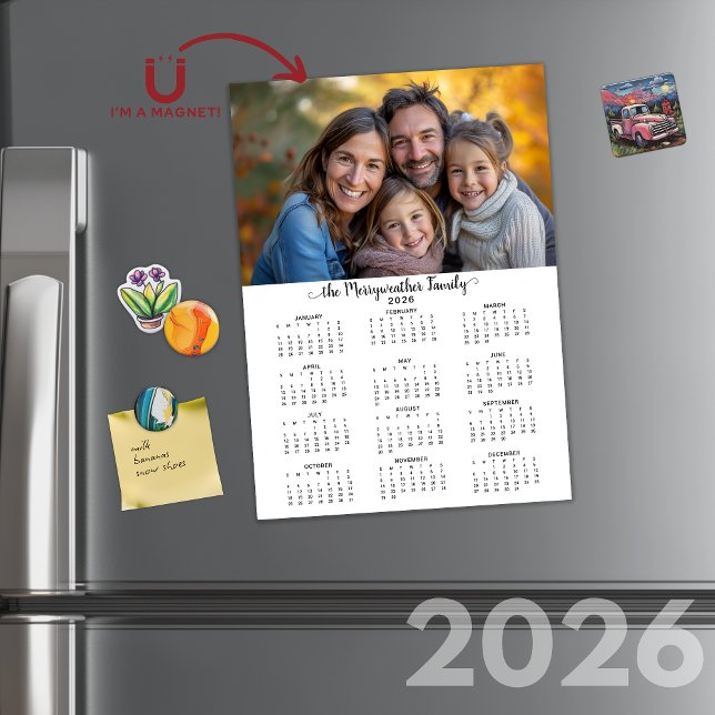 2026 Modern Minimalistisk Enkel Fotokalender (2026 Modern Minimalist Simple Photo Calendar Card with Envelopes)