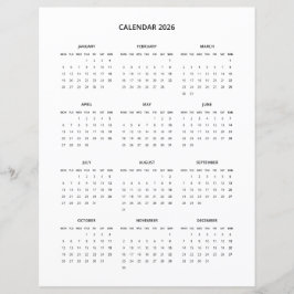2026 Modern minimalistisk utskrivbar kalender i sv