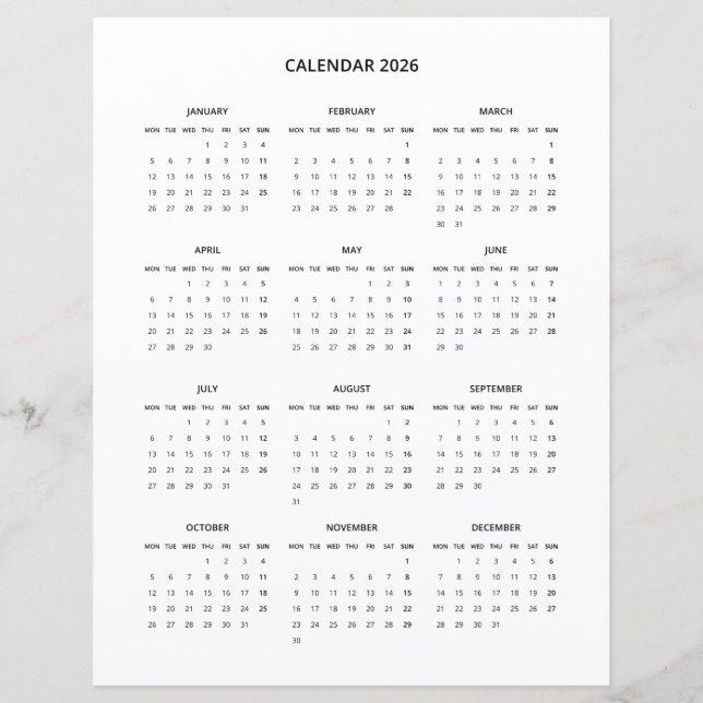 2026 Modern minimalistisk utskrivbar kalender i sv (Framsida)