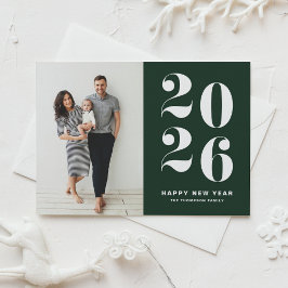 2026 Mörkgrön fet typografi Nyår Foto Helg Vykort