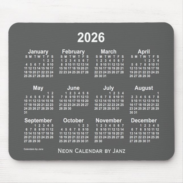 2026 Neon Charcol Calendar från Janz Musmatta (Framsidan)