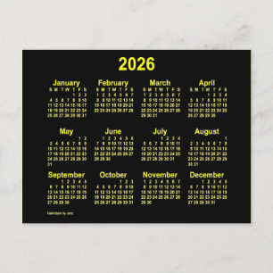 2026 Neon Gul Mini Kalender av Janz Vykort
