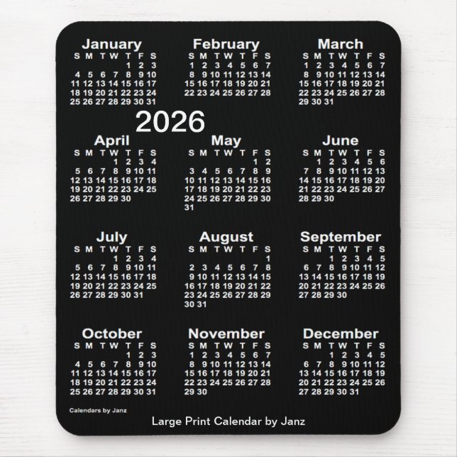 2026 Neon White Large Print Calendar från Janz Musmatta (Framsidan)