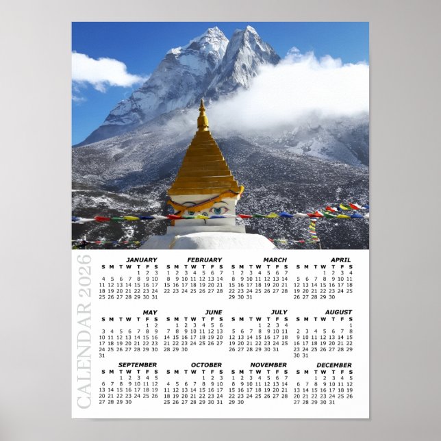 2026 Nepal Kalender, Ama Dablam, Sagarmatha Poster (Framsidan)