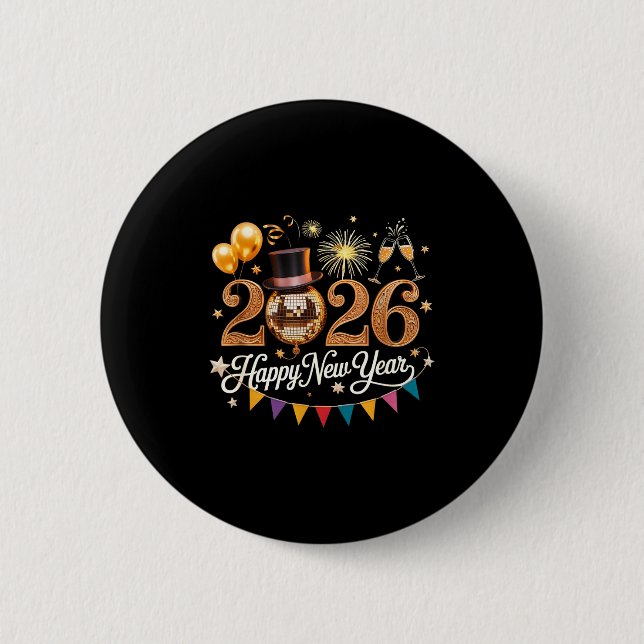 2026 New Year Celebration Disco Ball Gold Festivit Knapp (Framsida)