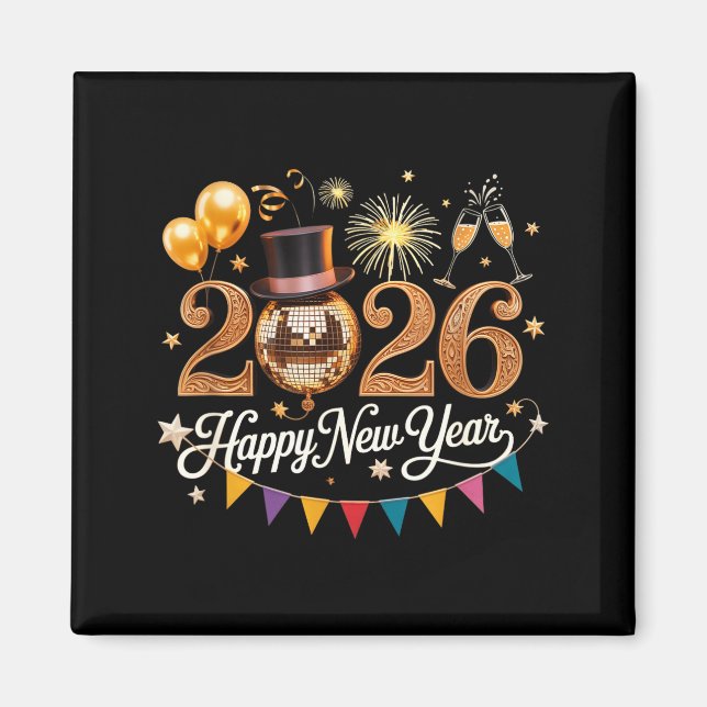 2026 New Year Celebration Disco Ball Gold Festivit Magnet (Framsidan)