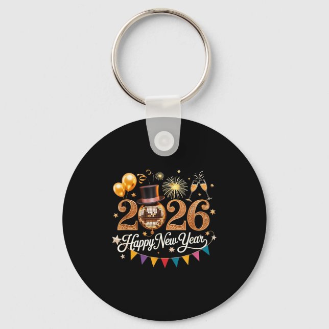 2026 New Year Celebration Disco Ball Gold Festivit Nyckelring (Framsida)