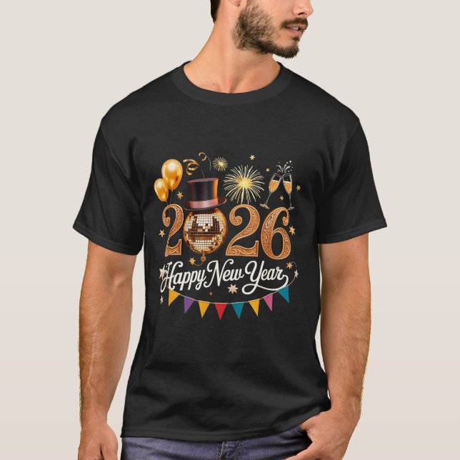 2026 New Year Celebration Disco Ball Gold Festivit T Shirt (Framsida)