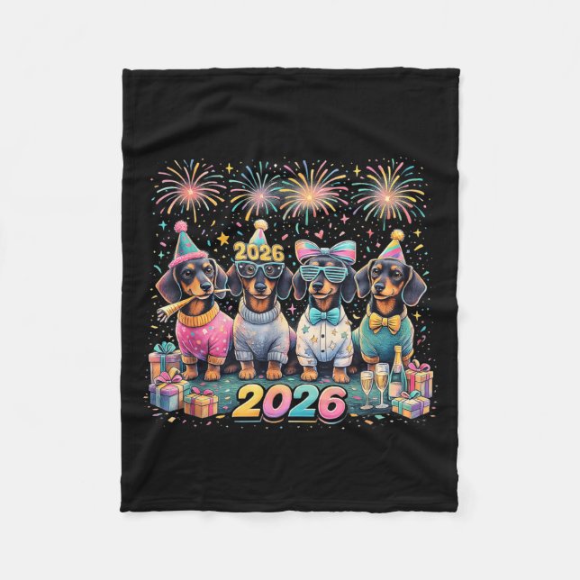 2026 New Year Dachshund Party Fireworks Fun  Fleecefilt (Framsidan)