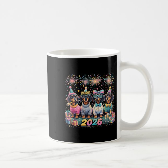 2026 New Year Dachshund Party Fireworks Fun  Kaffemugg (Höger)