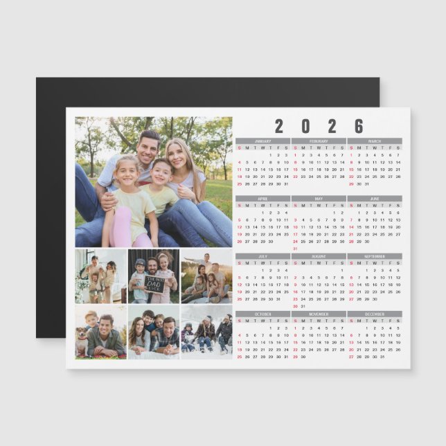 2026 New Year Family Photos Calendar Magnetic Card (Fram/baksida)