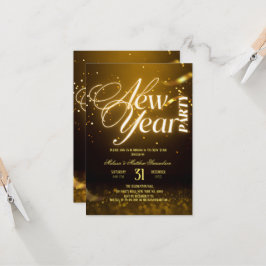 2026 New Years Eve Party Gold Glitter Black  Inbjudningar