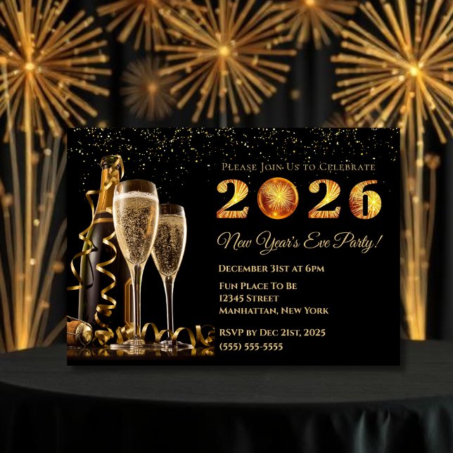 2026 Nyårsfest Inbjudningar (2026 New Year's Eve Party Invitation)