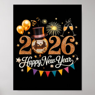 2026 Nyårsfirande Diskokula Guld Festlighet Poster