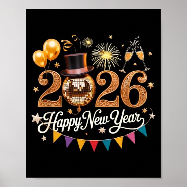2026 Nyårsfirande Diskokula Guld Festlighet Poster (Framsidan)