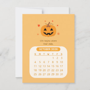 2026 Oktober Månadskalender för Kawaii-motivations Vykort
