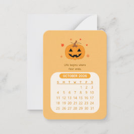 2026 Oktober Månatlig Kawaii Motiverande Kalender Anteckningskort