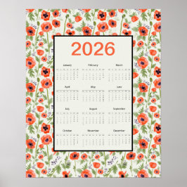 2026 Orange Vallmo Kalender Poster