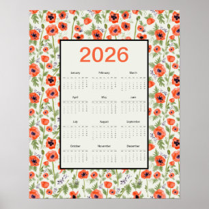 2026 Orange Vallmo Kalender Poster