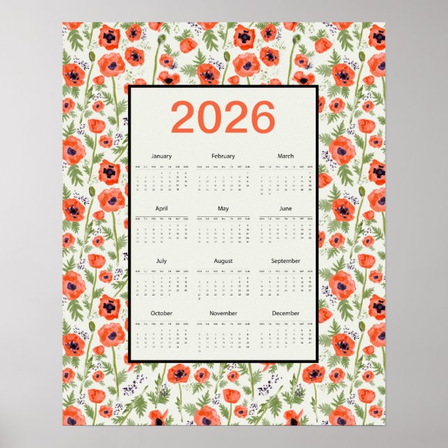 2026 Orange Vallmo Kalender Poster (Framsidan)