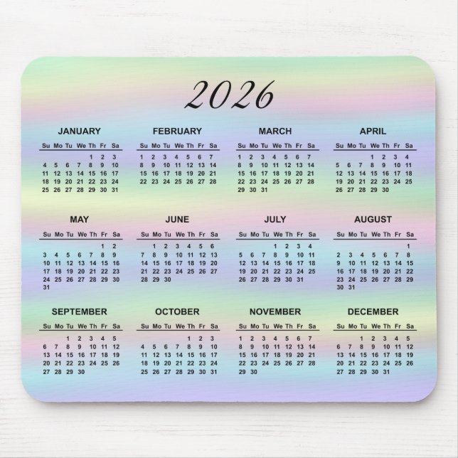 2026 Pastel Rainbow HoloGraph Calendar Musmatta (Framsidan)