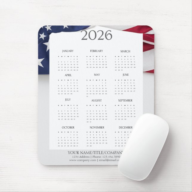 2026 Patriotisk Mini Kalender Musmatta (Med mus)