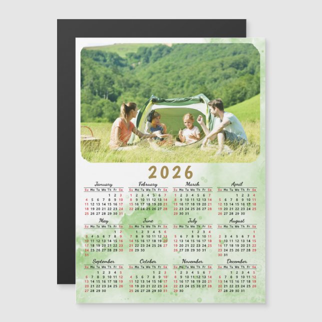 2026 Photo Calendar Magnet Grönt Nebula Red Black (Fram/baksida)