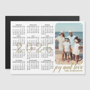 2026 Photo Calendar Magnet Modern Black White Guld