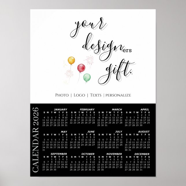 2026 Photo Calendar Template, Large / Black Poster (Framsidan)