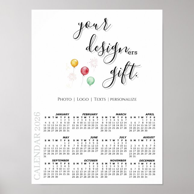 2026 Photo Calendar Template, Large / White Poster (Framsidan)