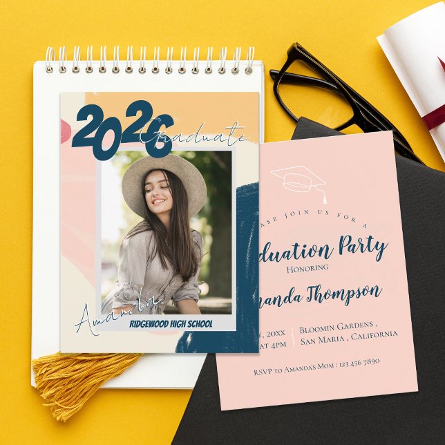 2026 Photo Grad Announcement & Party Invitation Vykort (2026 Photo Graduation Party Invitation | Modern Pastel Graduate Announcement)