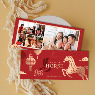2026 Photos Gold Horse Chinese New Year Greeting Julkort
