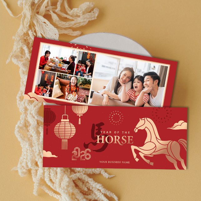 2026 Photos Gold Horse Chinese New Year Greeting Julkort (2026 Photos Gold Horse Chinese New Year Greeting Holiday Card)