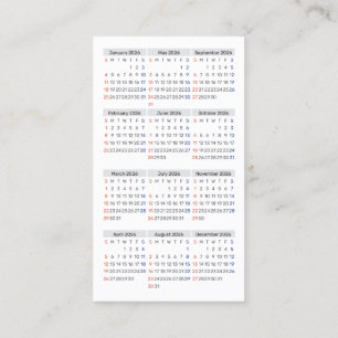 2026 Plånbok Storlek Kalender SÖNDAG Start Affärs Visitkort