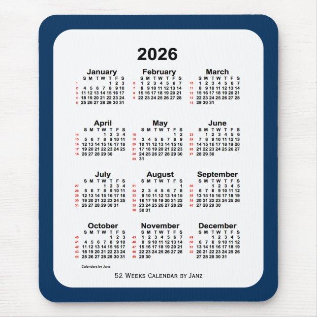 2026: Polisbox Blue 52 Week Kalender från Janz Musmatta (Framsidan)