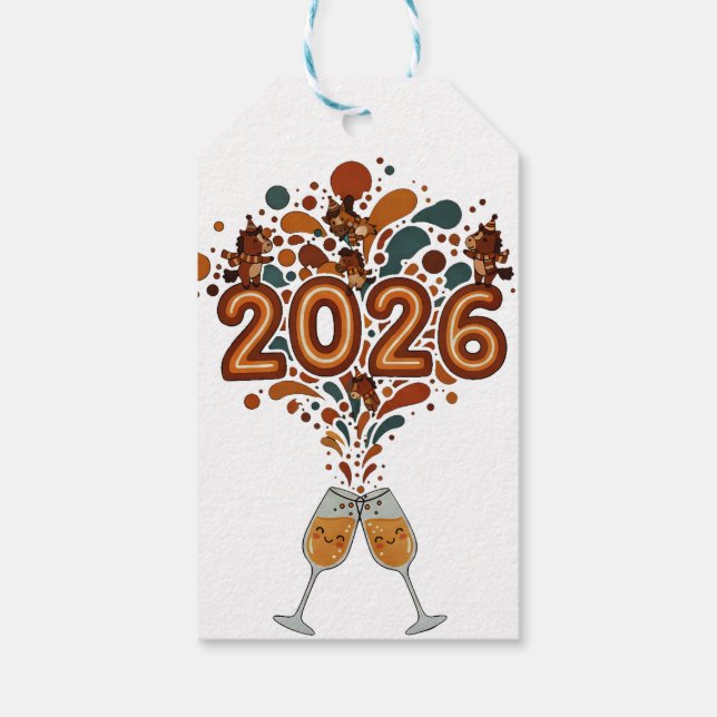 2026 Pony Party Splash – Whimsical New Year Celebr Presentetikett (Baksidan)