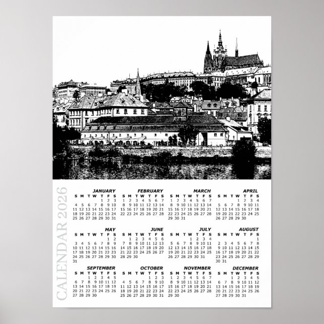 2026 Prague Calendar, Prague Castle, Czechia Poster (Framsidan)