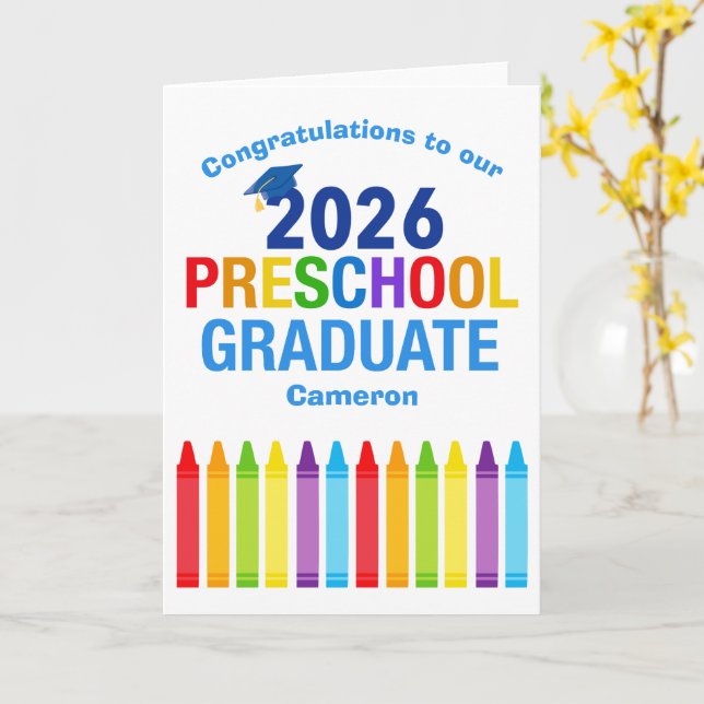 2026 Preschool Graduation Custom Congratulations Kort (Gul blomma)